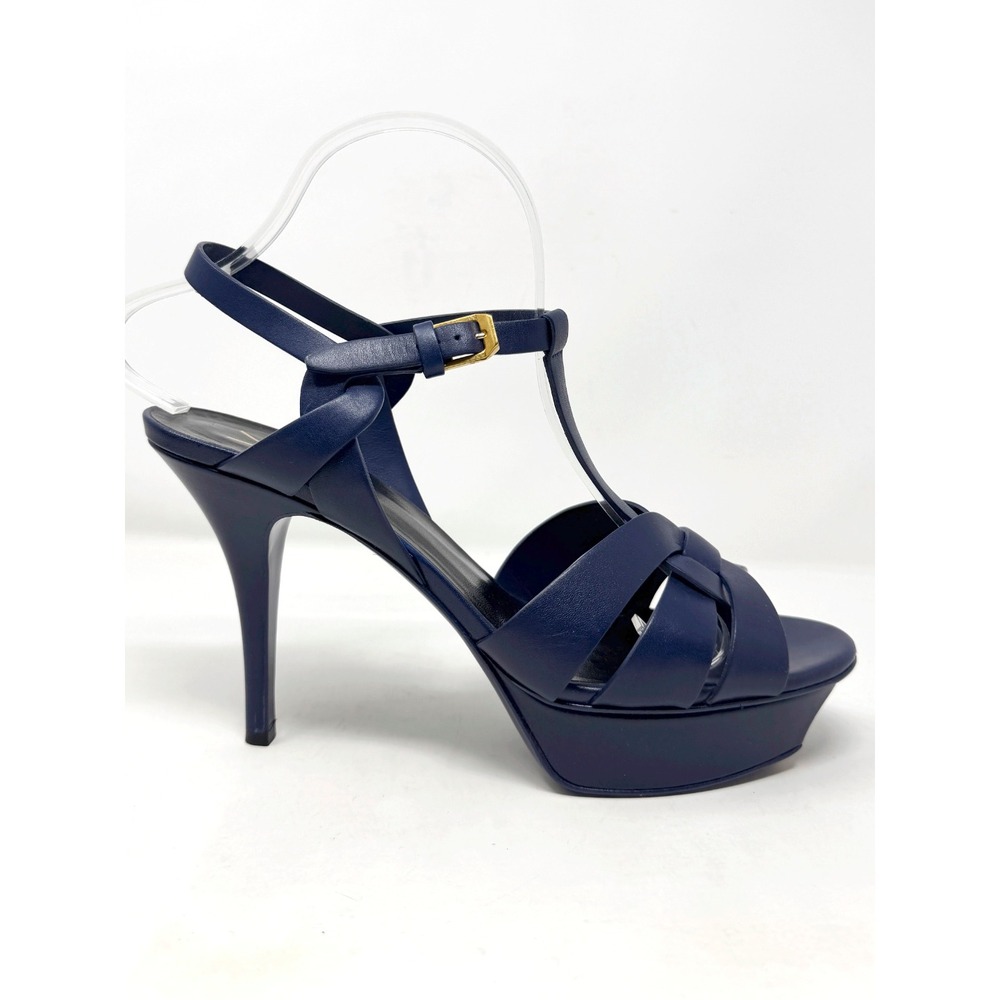 Saint‎ Laurent Tribute Blue Leather Platform Sandals Heels 39.5 - Picture 3 of 11